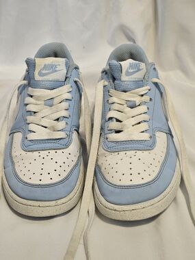 NIKE- Women's Court Vison Light Blue and White Low-Top Sneakers SZ 6.5 Womens